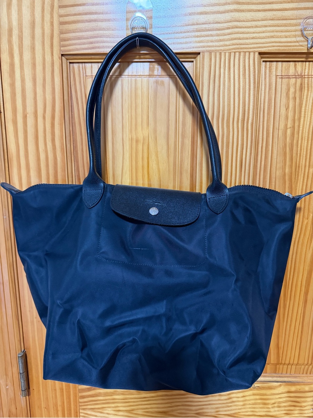 Longchamp le pilage black leather tote bag